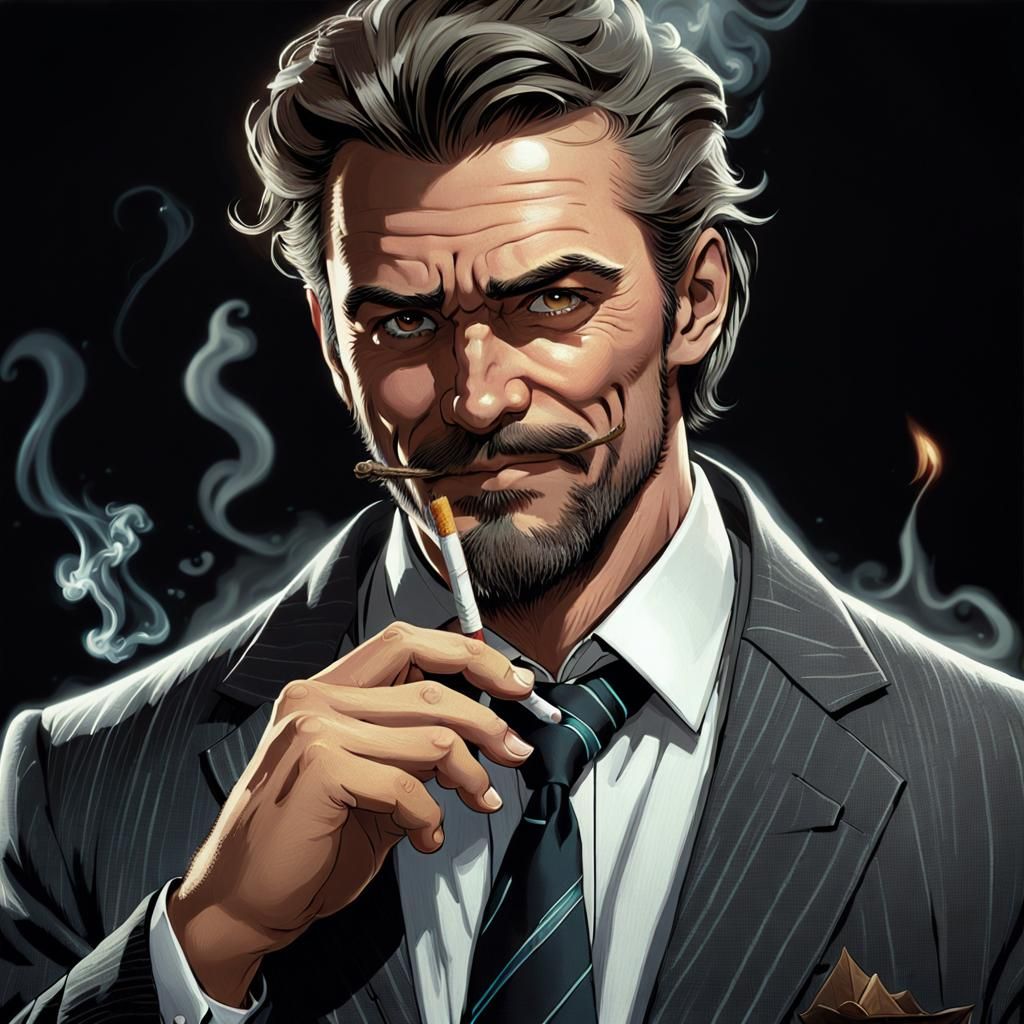 Man Smoking in Dark Fantasy Concept Art Style