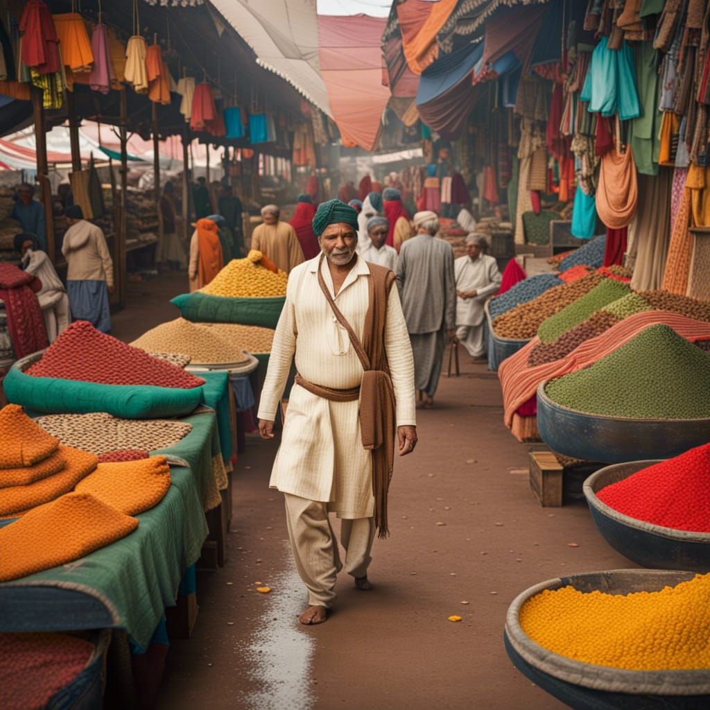 Man in Traditional Clothing Walking in Indian Market
