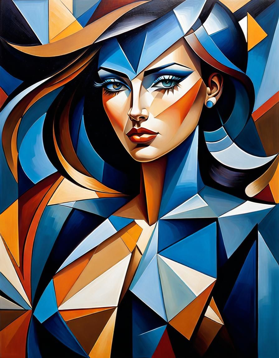 Vibrant Woman in Cubist Style with Geometric Forms