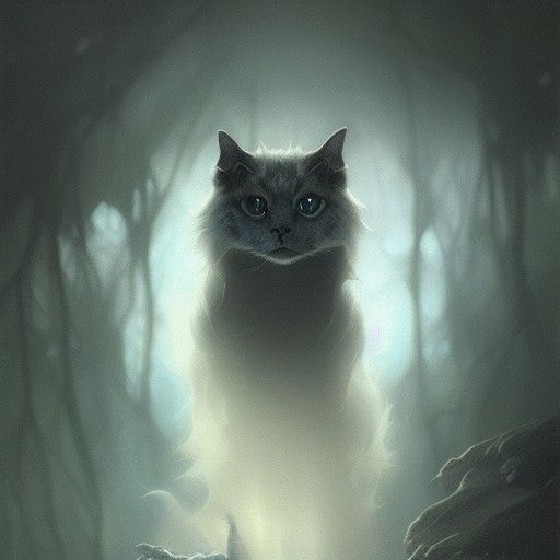 Ghost Cat Portrait in Style of Alphonse Mucha