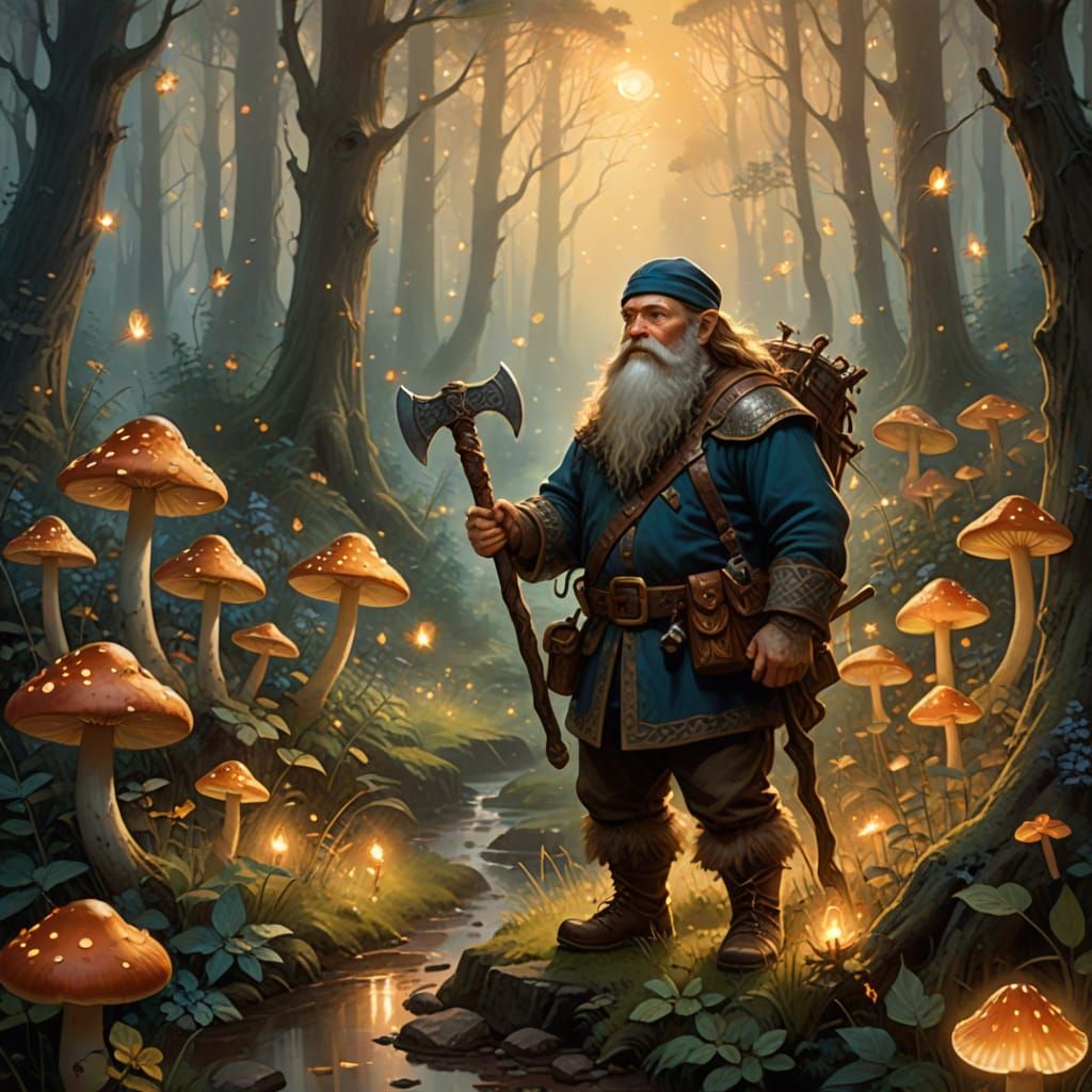 Gimli in Enchanting Fantasy Forest