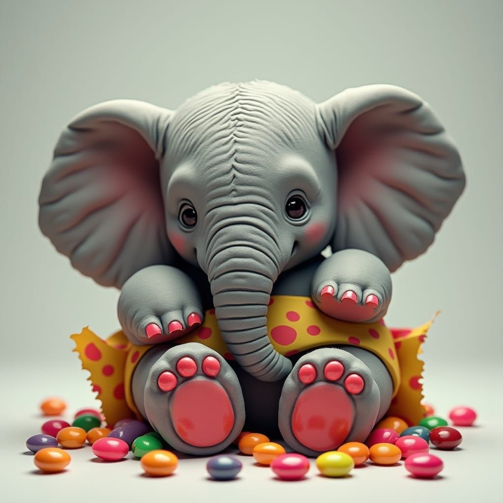 Elephant with Painted Toenails in Smarties Packet