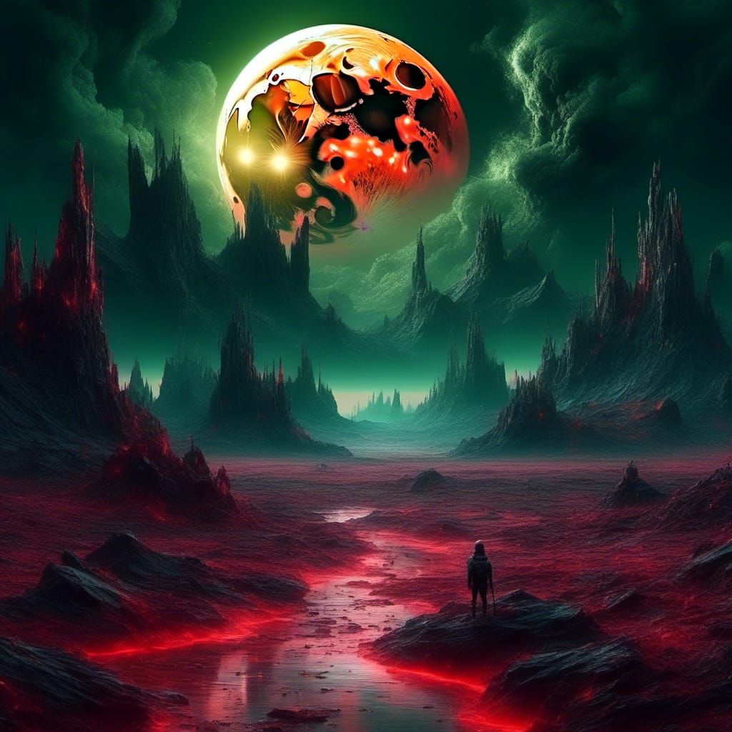 Crystal Moon Over Alien Landscape in Digital Art