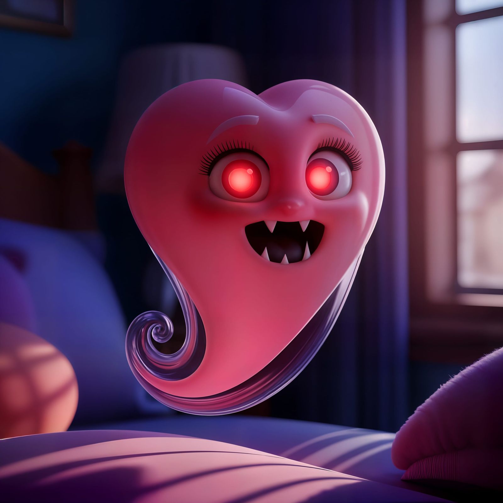 Cute Yet Sinister Heart Ghost in Pixar Style
