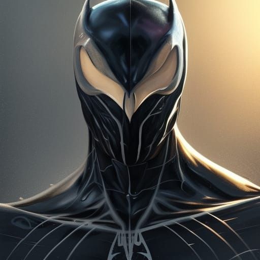 Hyperdetailed Venom Batman Portrait in Splash Art Style