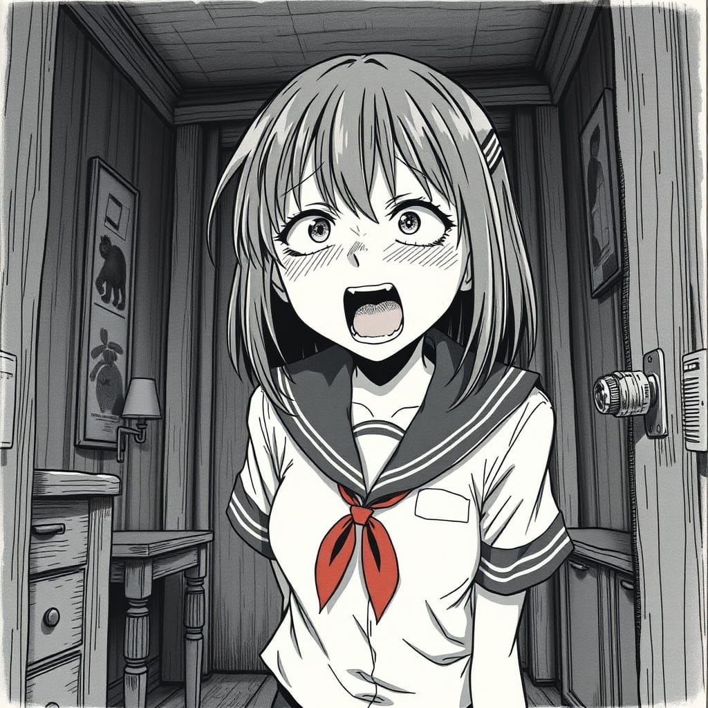 Anime Girl Screaming in Distress Manga Style