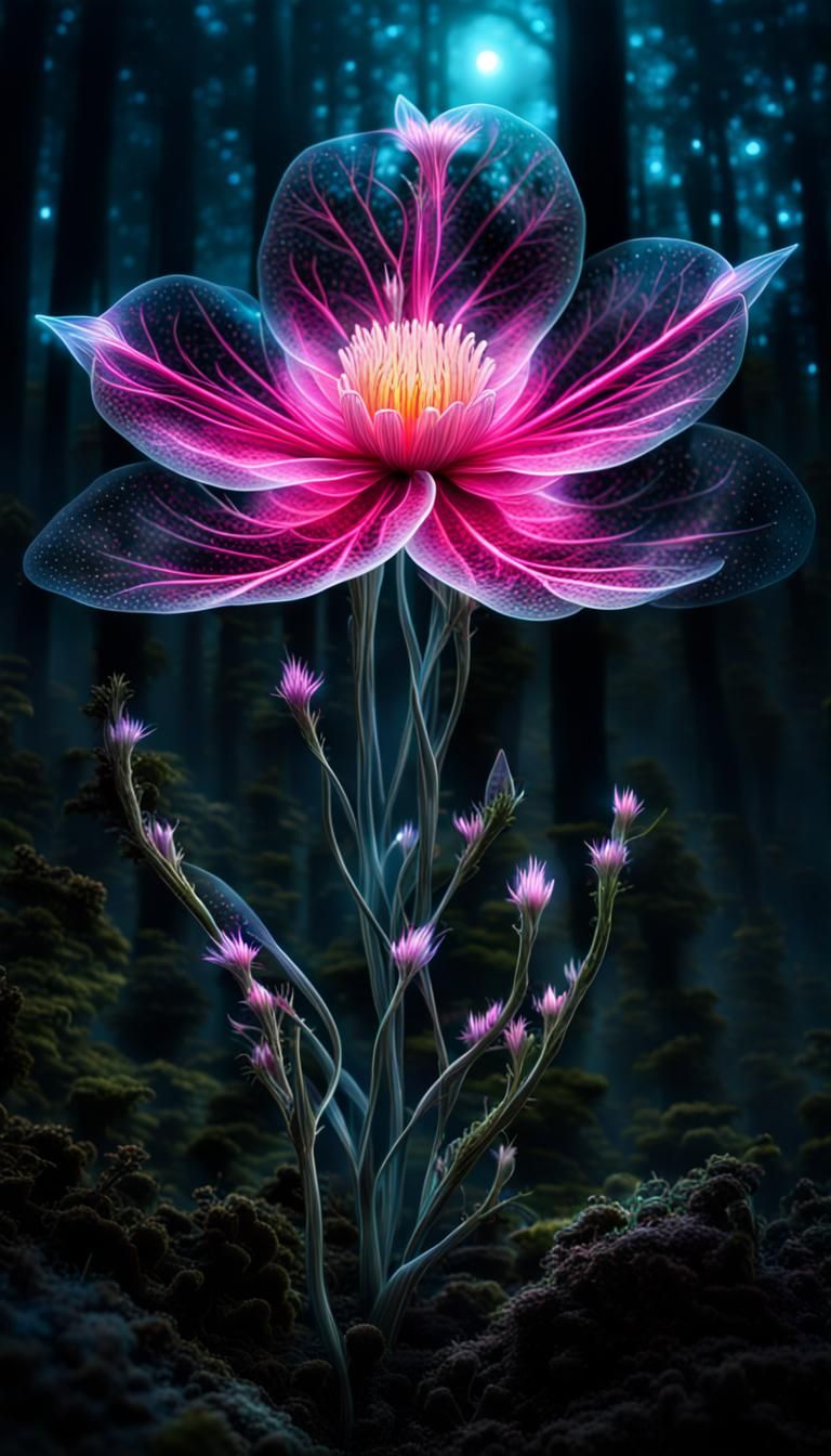 Glowing Magical Flower in Fantasy Forest: Hyperdetailed Art