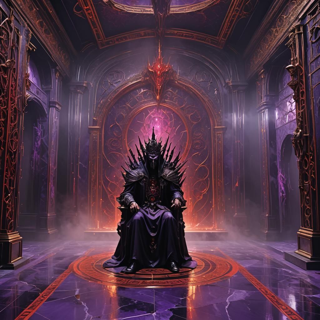 Evil Lord Zekk Radiating Dark Aura in Gothic Throne Room