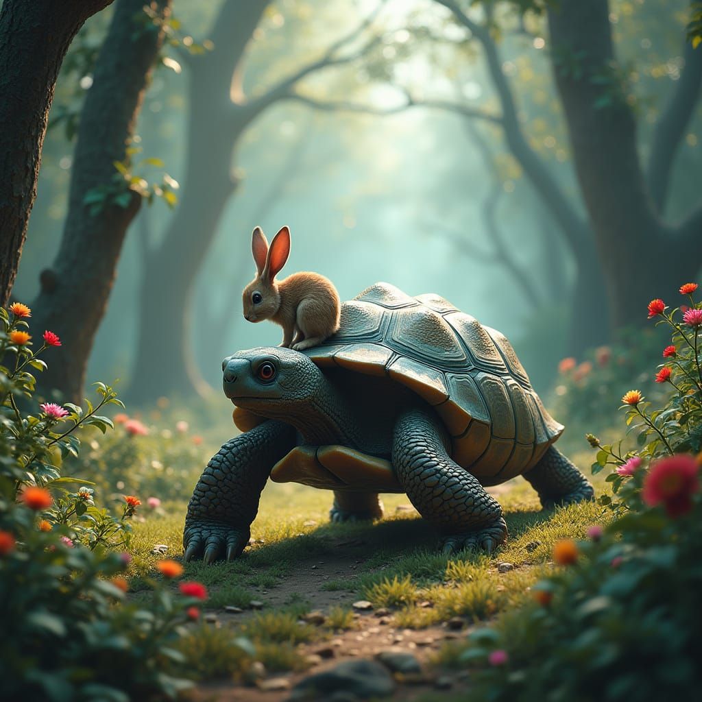 Tortoise and Rabbit Race Through Mystical Forest