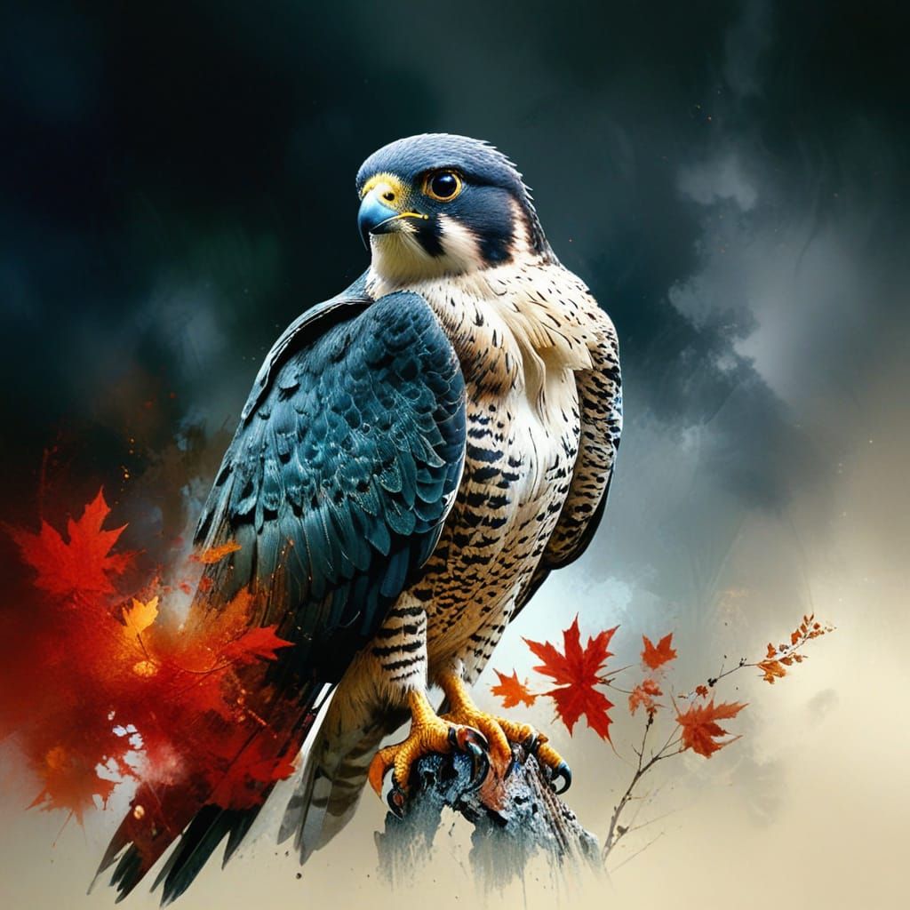 Surreal Autumn Falcon in Oil Paintings Style