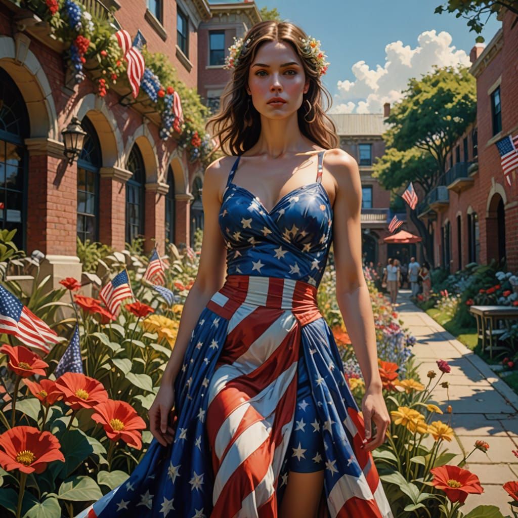 Exquisite American Goddess in Art Nouveau Garden of Dreams
