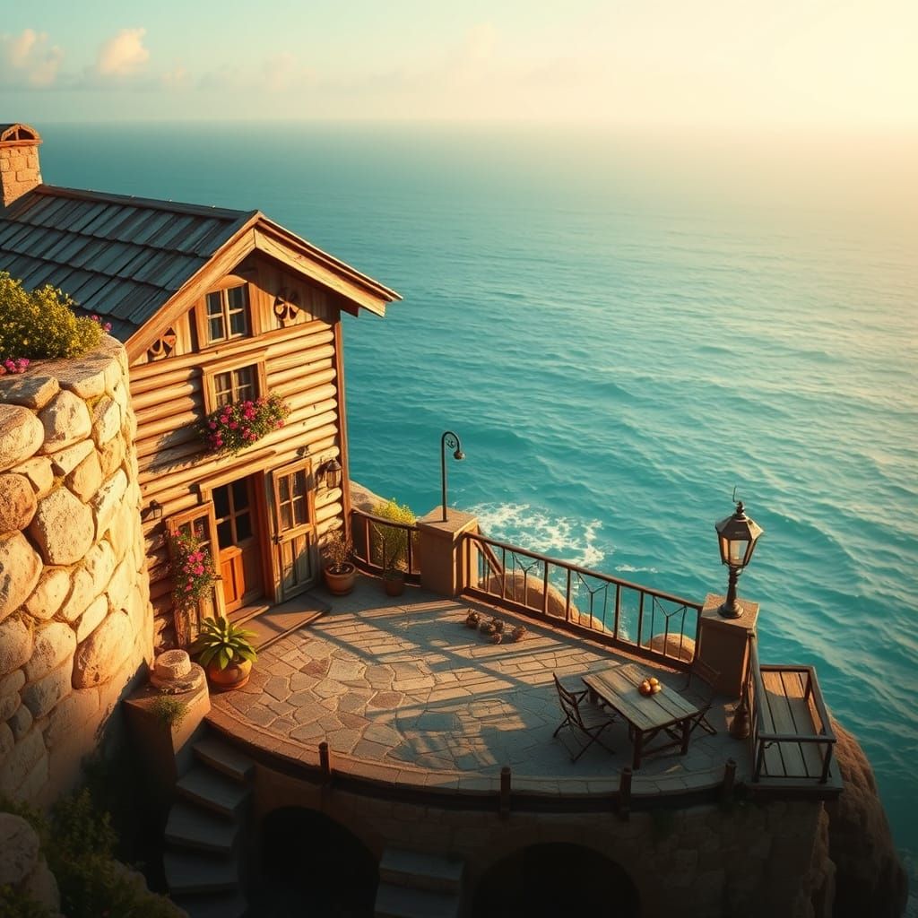 Idyllic Seaside Cottage with Terrace in Sunlight