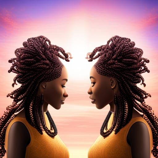 Contrasting Silhouettes of Two Black Women with Natural Hair
