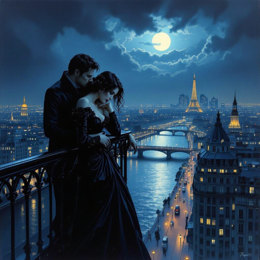 Surreal Hyperrealistic Painting of Woman on Skyscraper