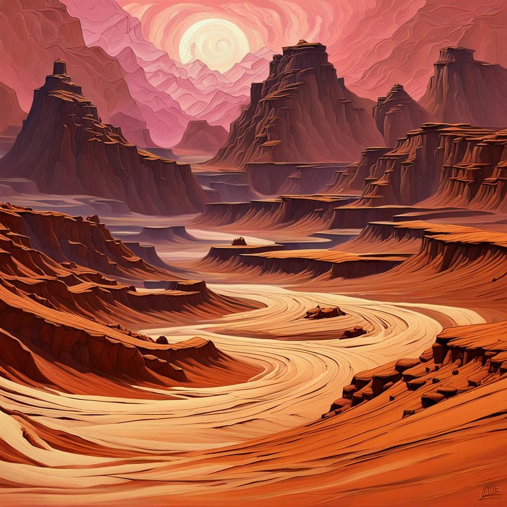 Martian Dust Storm: Post-Impressionist Oil Painting