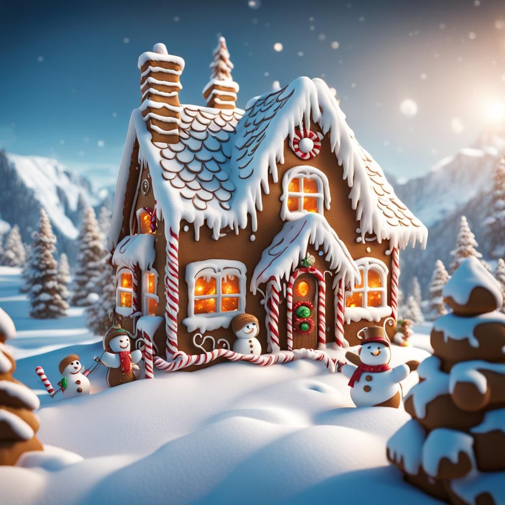 Gingerbread House in Winter Landscape, Matte Painting