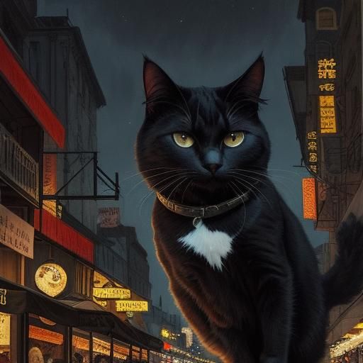 Cat's Night Flight: Street Food Fantasy Art