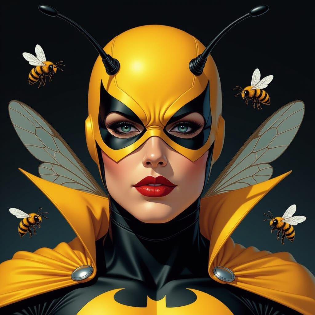 Bee Supervillain Portrait in Comic Book Style