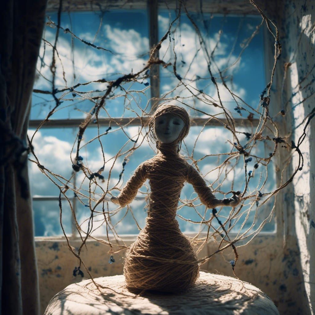 String Doll in String Room Under Dark Sky