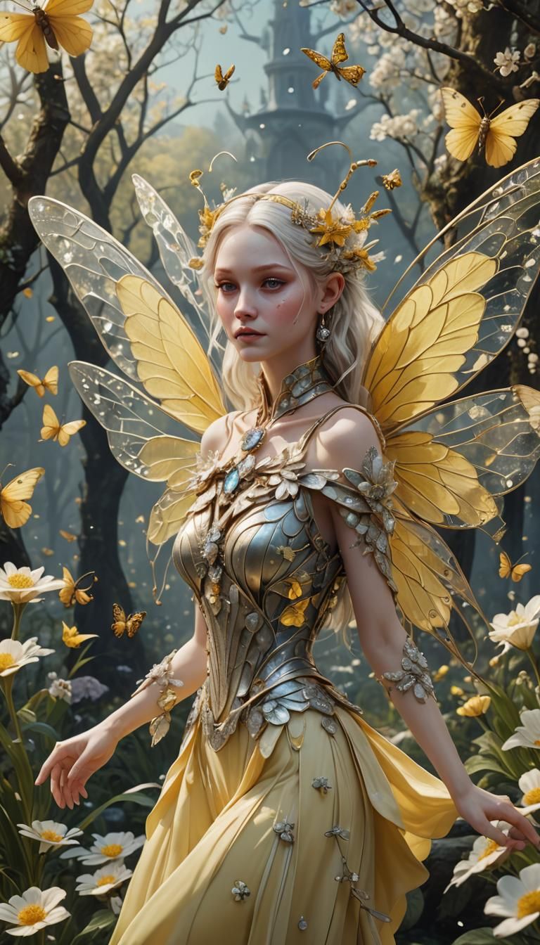 Spring Fairy with Insect Wings in Detailed Matte Painting