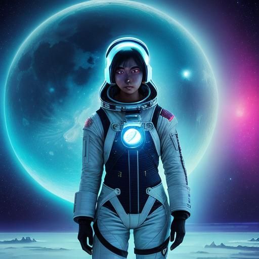 Astronaut Girl Awakens AI at Universe Lighthouse