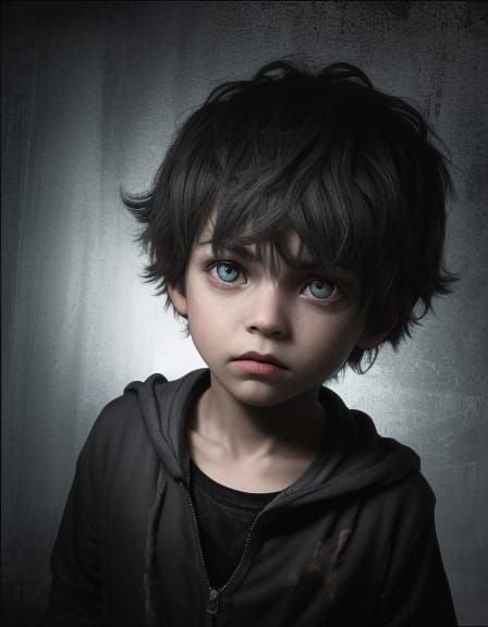 Creepy Portrait of a Boy with Voltage Eyes