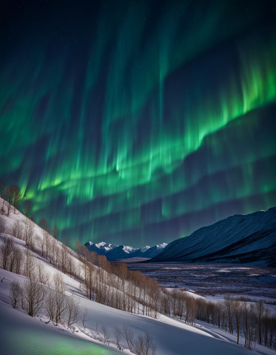 Ethereal Dawn in a Snowy Landscape