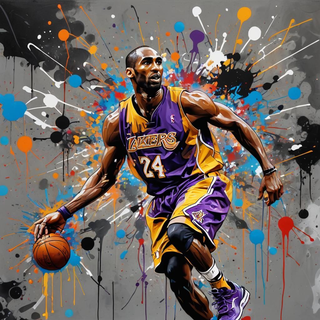 Kobe Bryant Graffiti Art in Polychromatic Splash Style