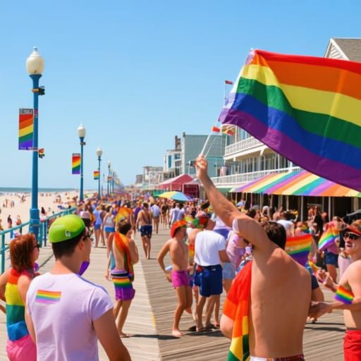 Vibrant Gay Pride Party on a Beach Town Boardwalk