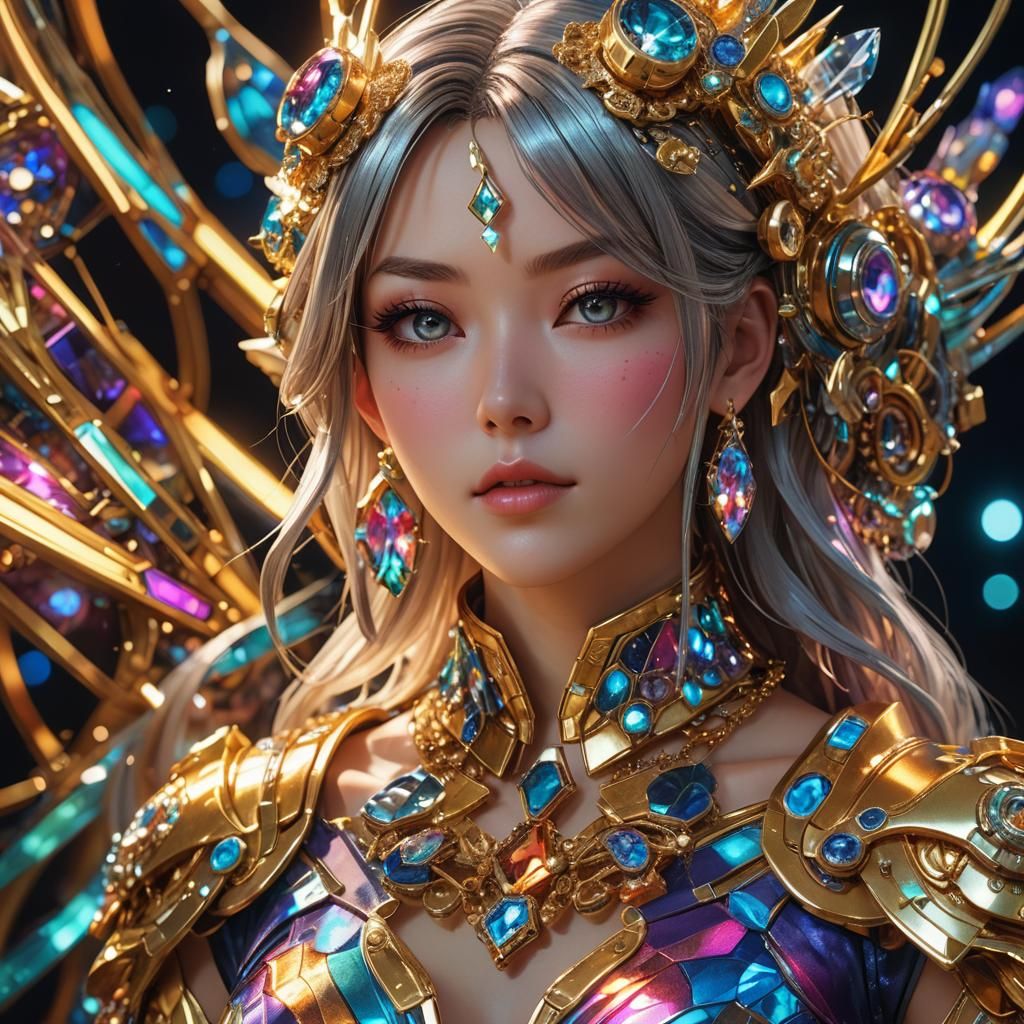 Hyperrealistic 3D Anime Portrait with Futuristic Jewelry