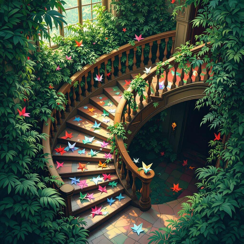 Whimsical Origami Staircase in Fantastical Style