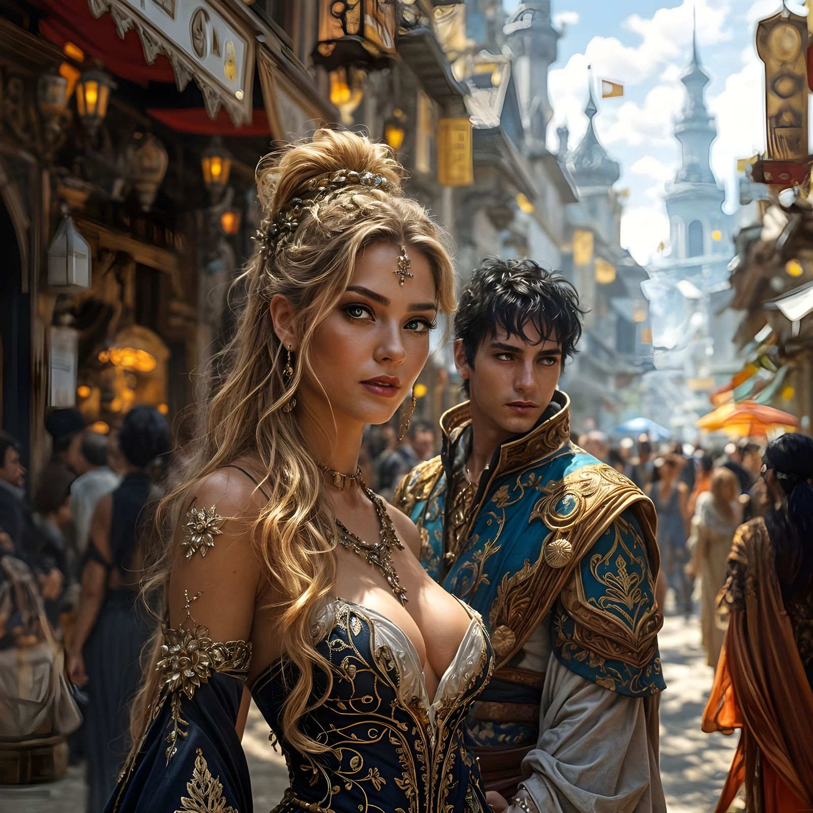 Exotic Couple in Gothic Fantasy Marketplace