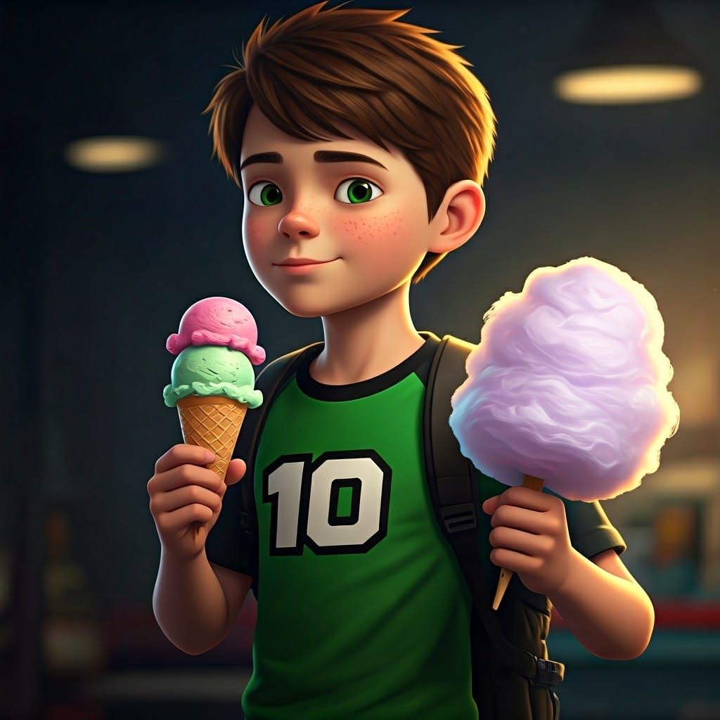 Ben 10 Eats Ice Cream and Cotton Candy