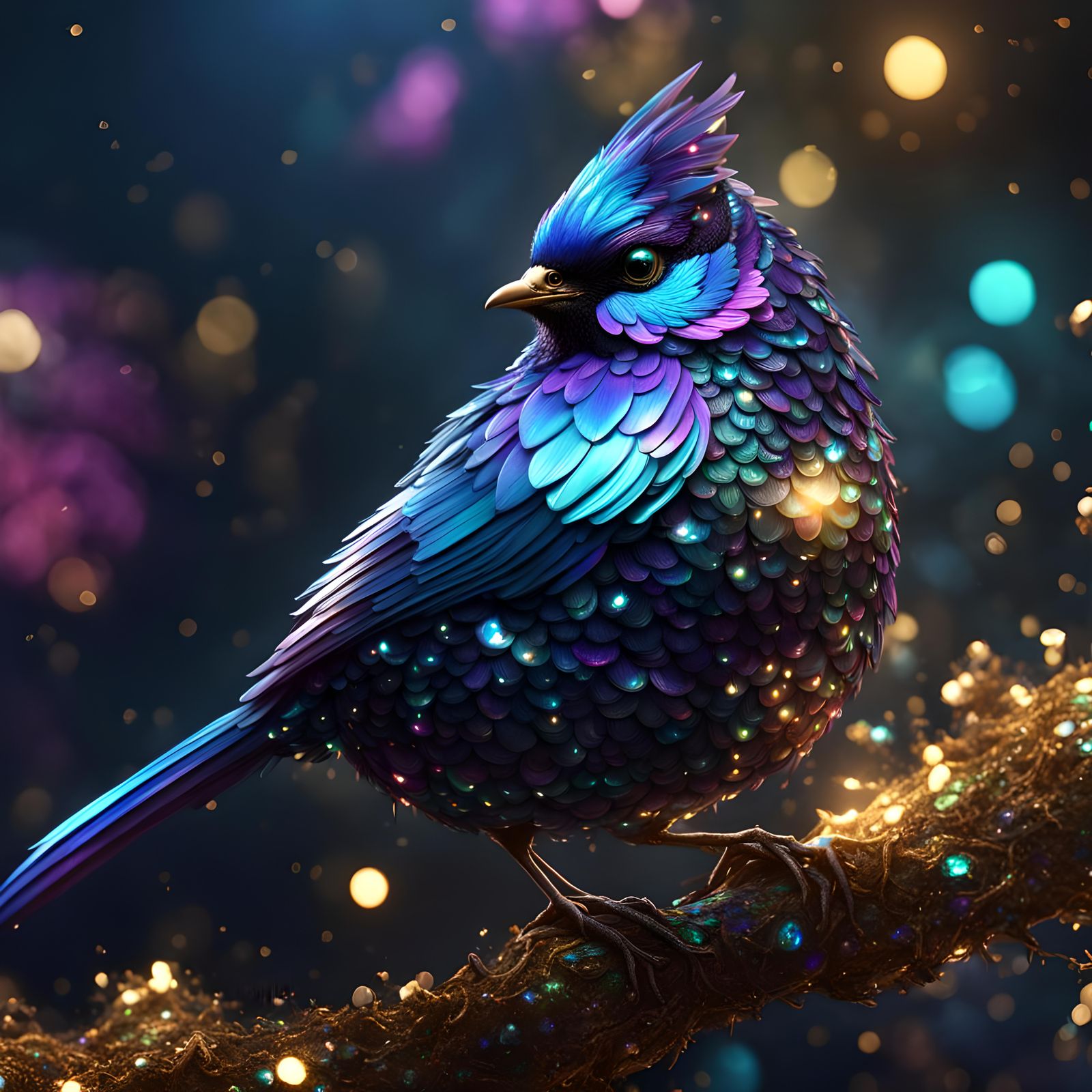 Iridescent Bird with Glittering Feathers