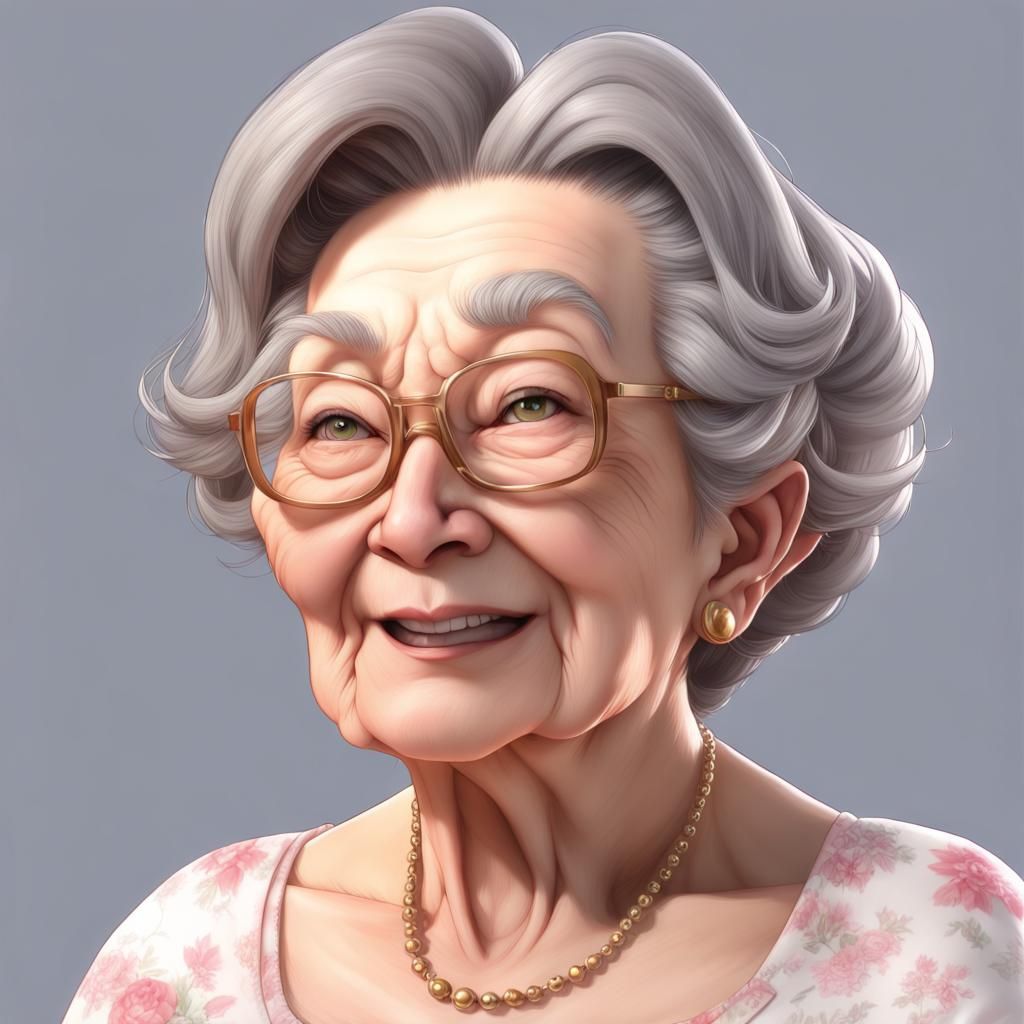 Anime Grandma with Realistic Rendering and Dynamic Pose