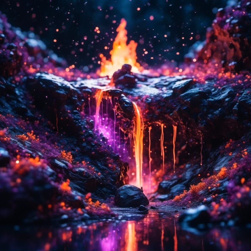 Surreal Molten Metal Geyser in Graffiti Art Style