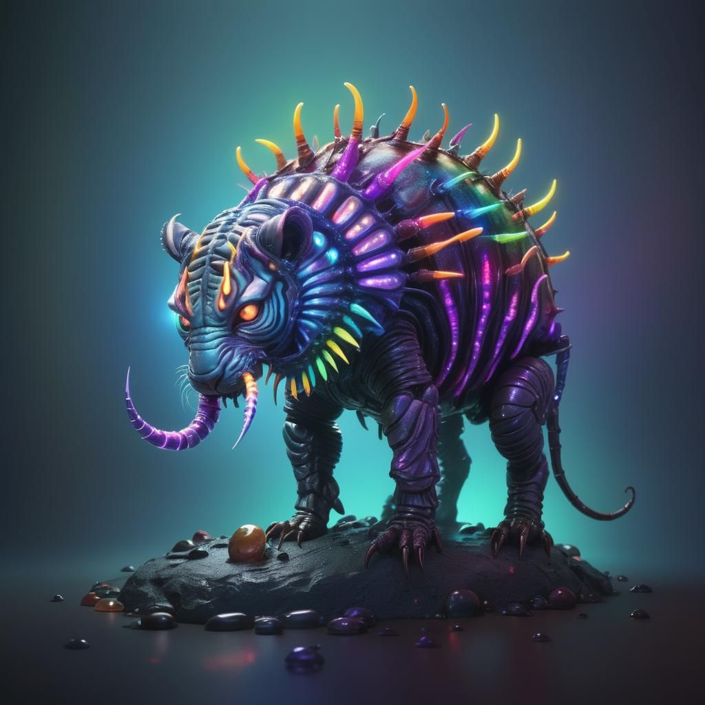 Vibrant Surreal Creature in Neon Environment: 3D Digital Art