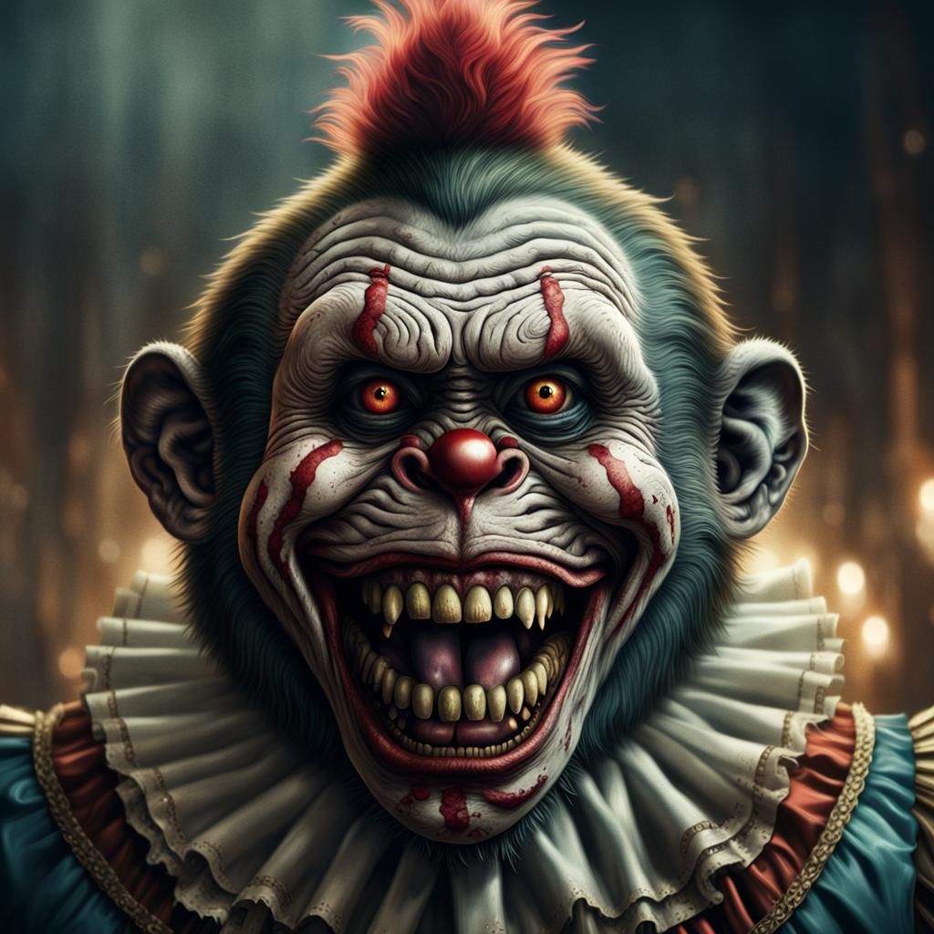 Terrifying Zombie Monkey Clown Maniacal Portrait