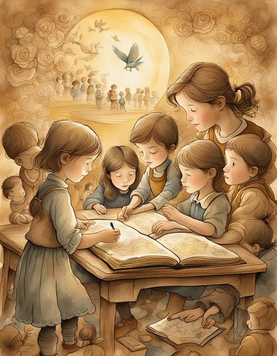 Whimsical Storybook Teacher in Classroom Illustration