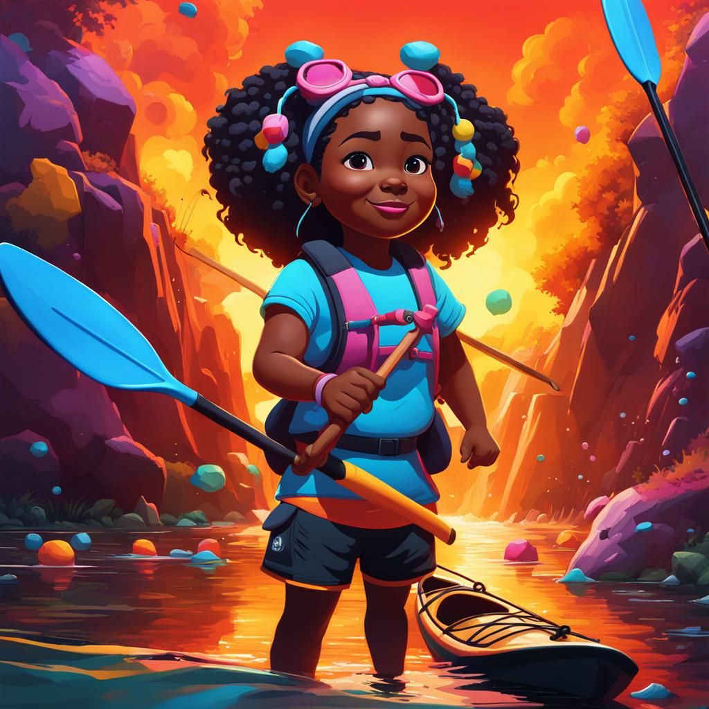 Girl Kayaking: Graffiti Art, 3D Digital Rendering