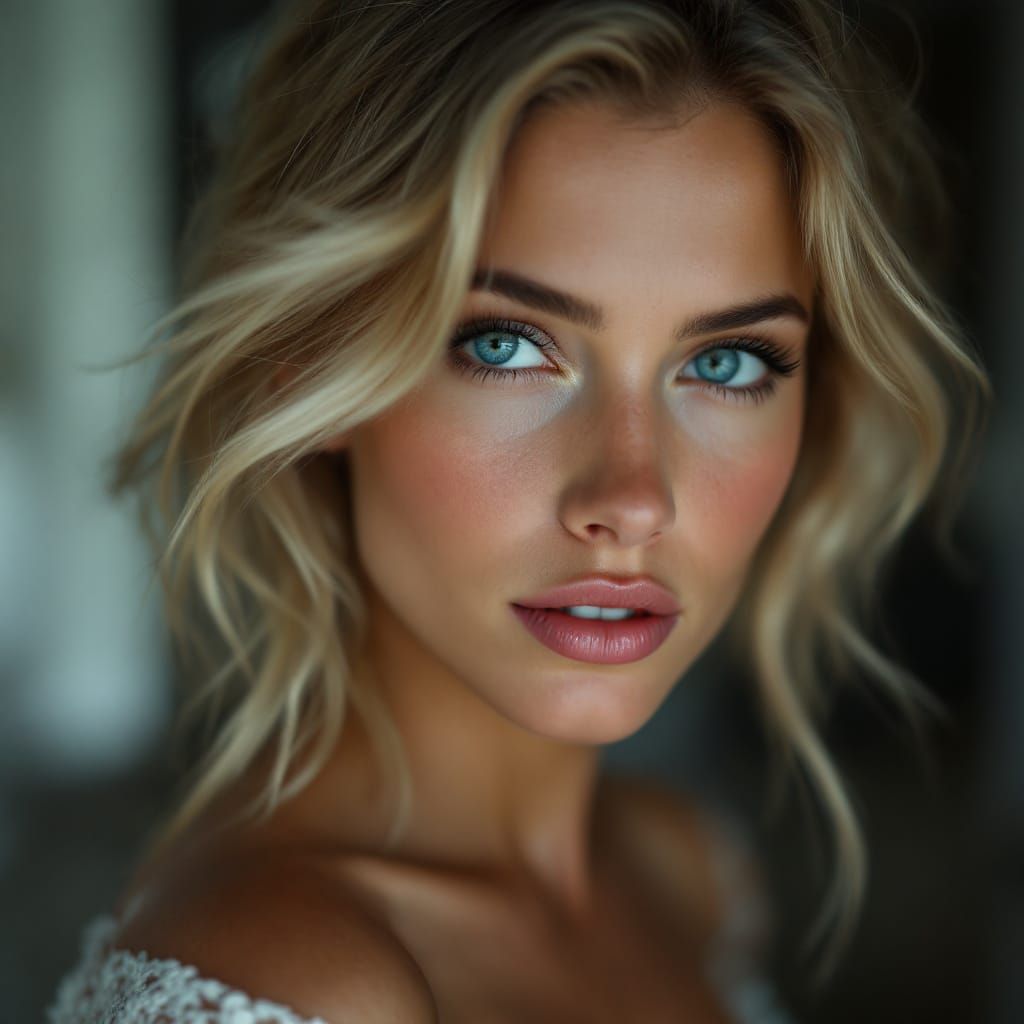 Realistic Oil Portrait of a Blonde Woman in Studio Light