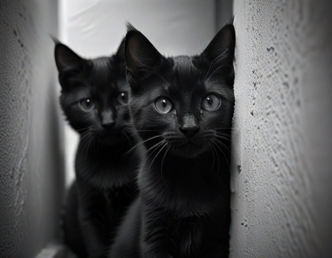 Kitten and Cat in Film Noir Style Photography