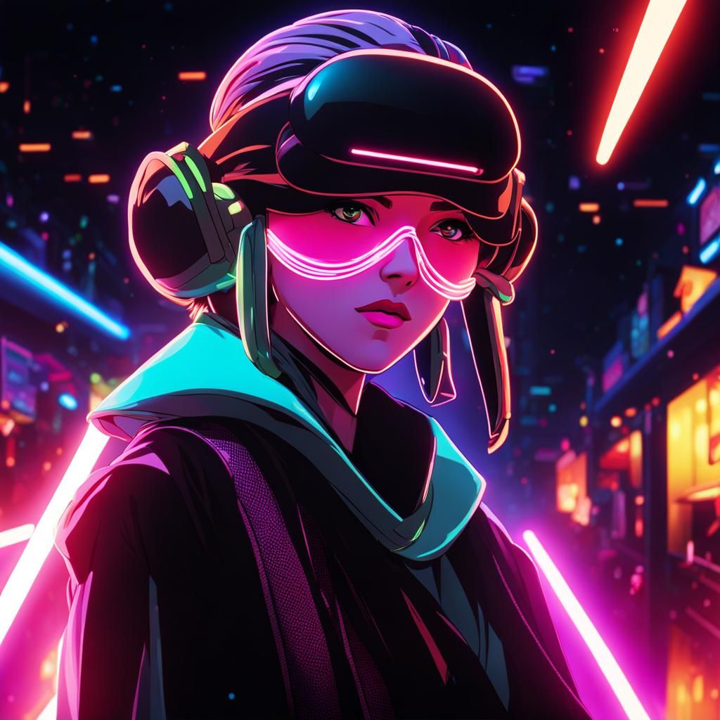 Anime-Style Female Jedi Master in Neon Club