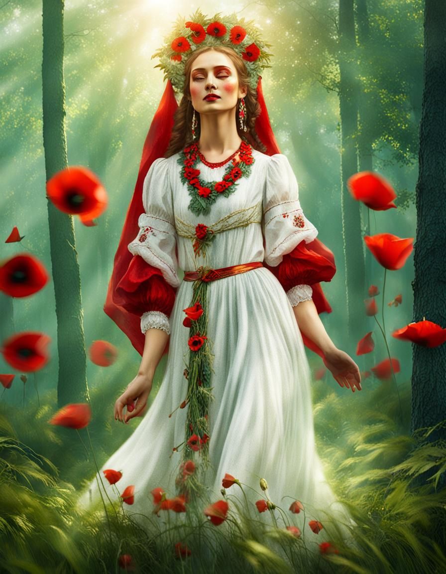 Slavic Goddess Ivan Kupala in Forest, Fantasy Art