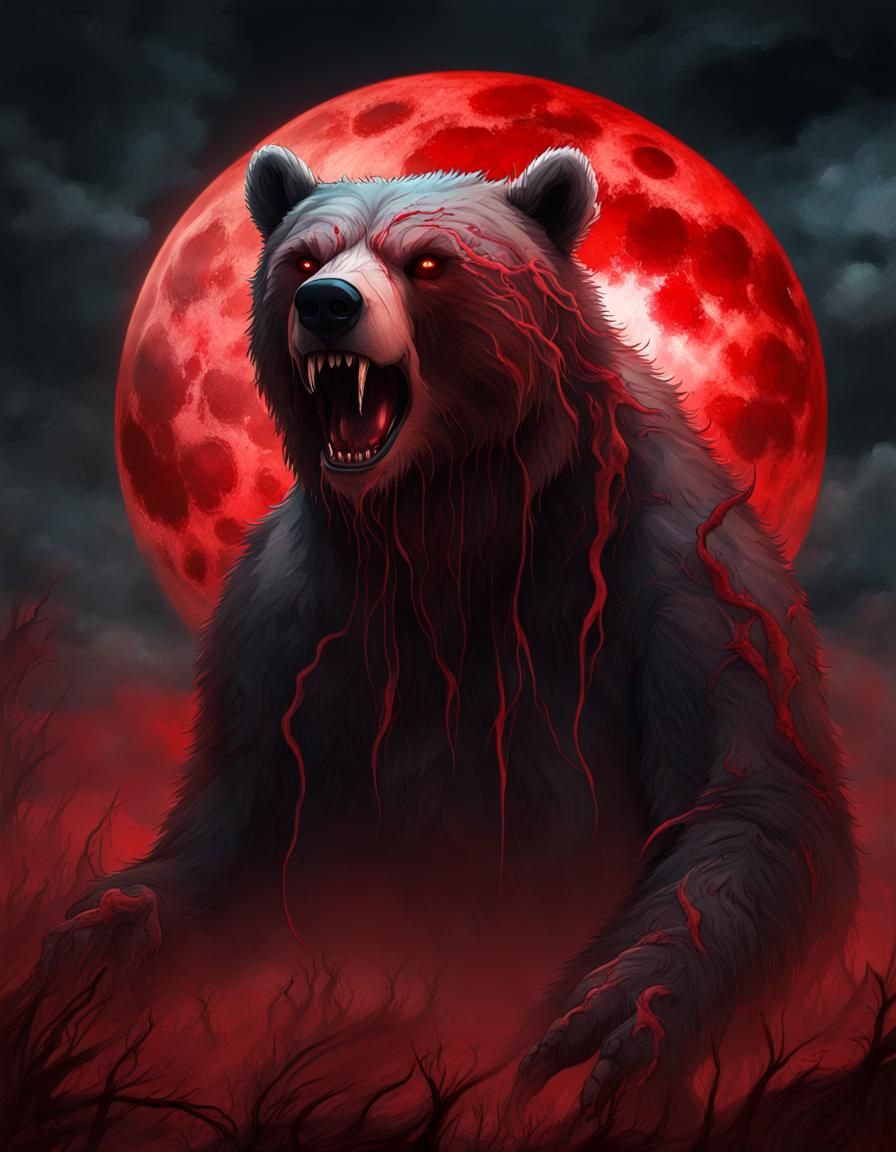 Zombie Grizzly Bear with Bioluminescent Moon