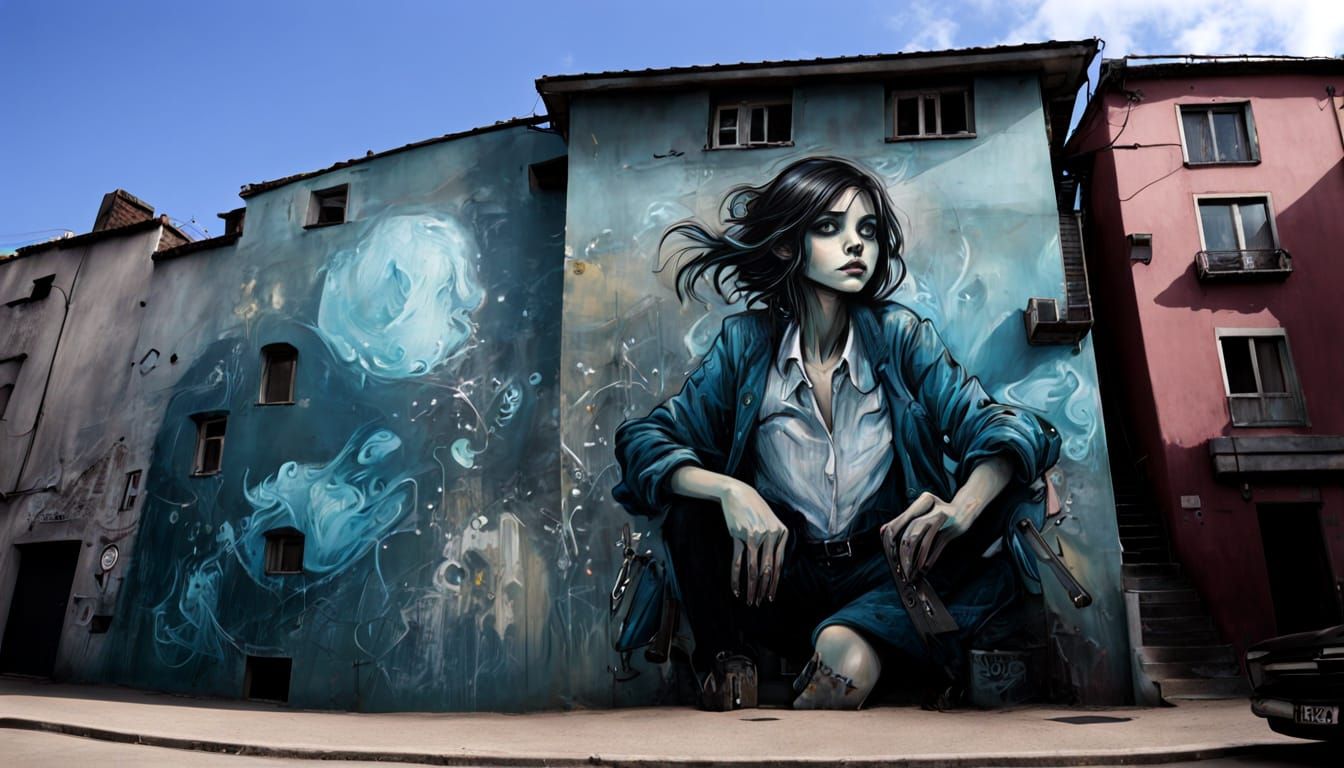 Graffiti Art of Falling Creature, Alice Pasquini Style
