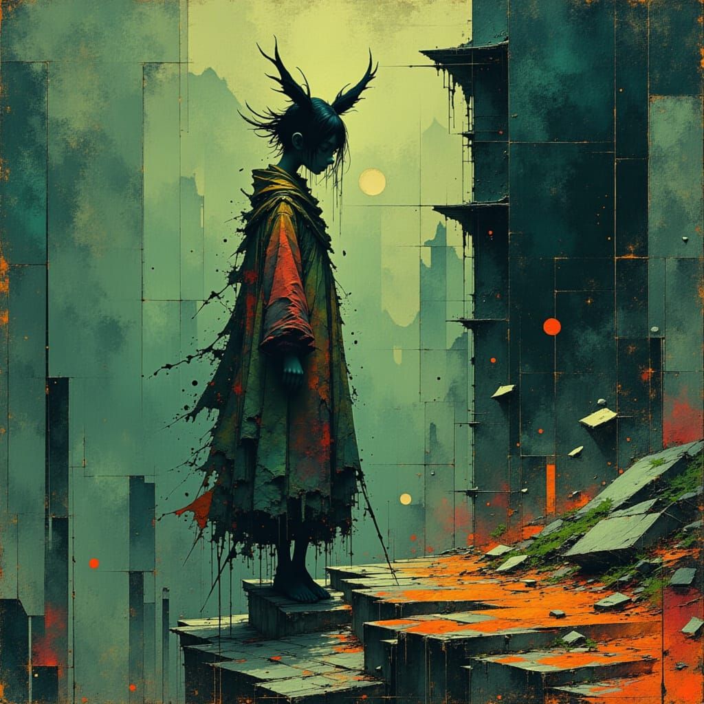 Mystical Fae Figure in Shattered Glass Realm