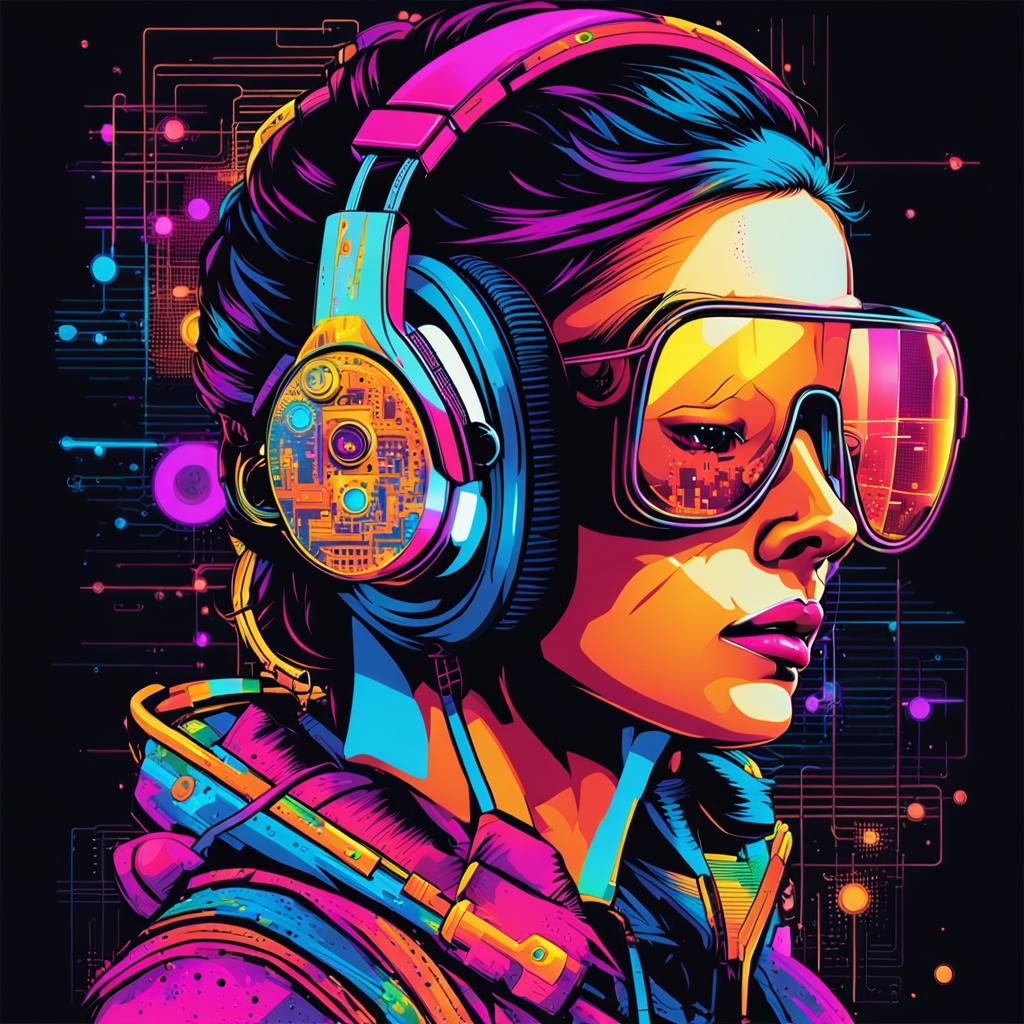 Cyberpunk T-Shirt Print with Futuristic Woman