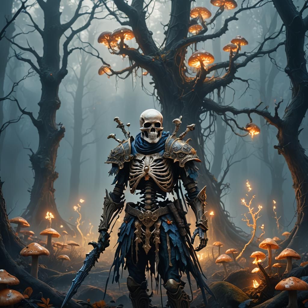 Mystical Forest Skeleton Warrior in Dark Fantasy Art