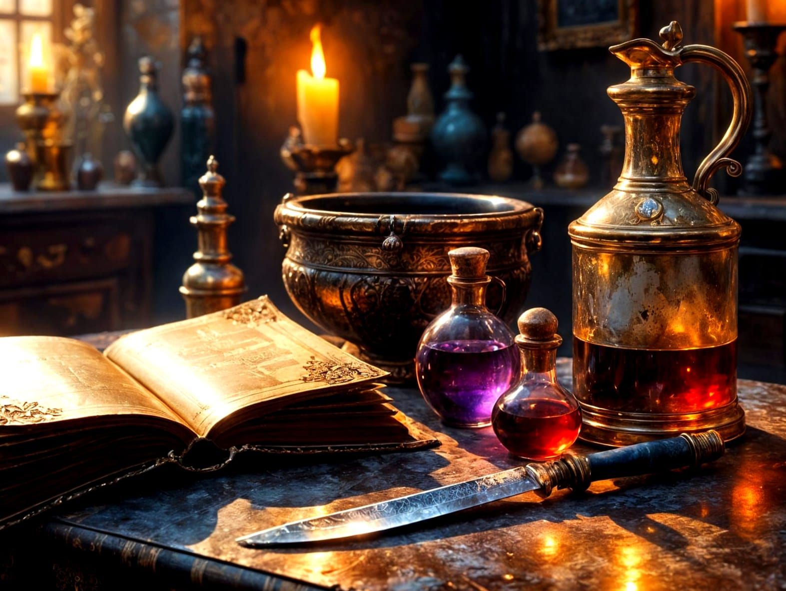 Ethereal Bowie Knife in Whimsical, Iridescent Fantasy Scene